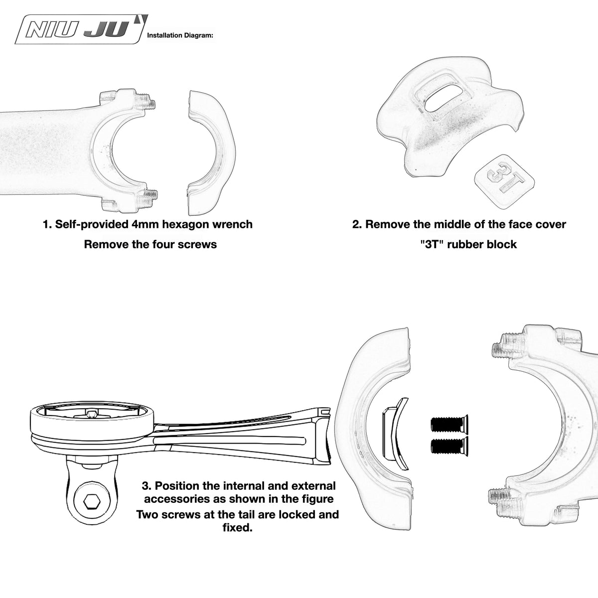 Support de compteur NIUJU 3T APTO pour BARFLY & 3T Strada ICR | Support d'extension pour Garmin, Wahoo et GoPro