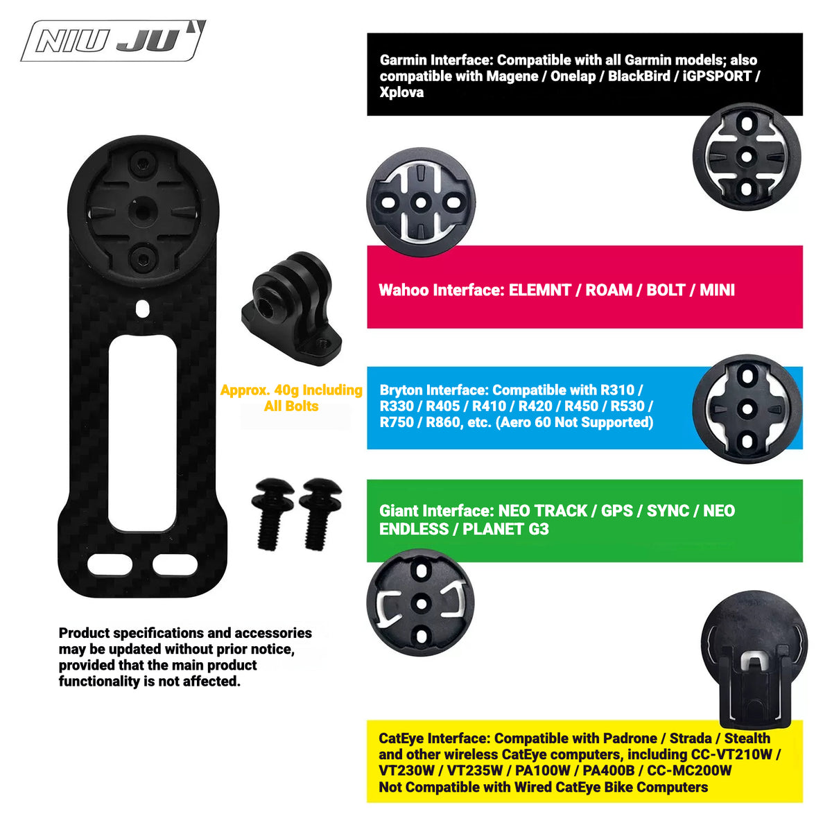 NIUJU CNC Aluminum Computer Mount for 2021 JAVA J-AIR FUOCO DECA Carbon Integrated Handlebar | Garmin Wahoo