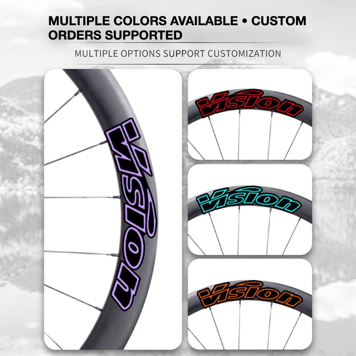 Custom Decal Kit for VISION SC45 Wheels | Road Bike Carbon Rim Wrap Stickers(Complete Wheelset Decal Kit + Spare Decals Included)