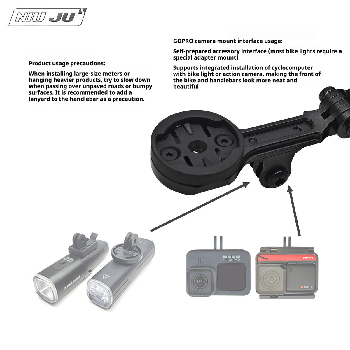VISION TFE TT Triathlon Aero Bar Computer Mount with GoPro Adapter｜Compatible with Garmin / Wahoo / Giant / Bryton / iGPS