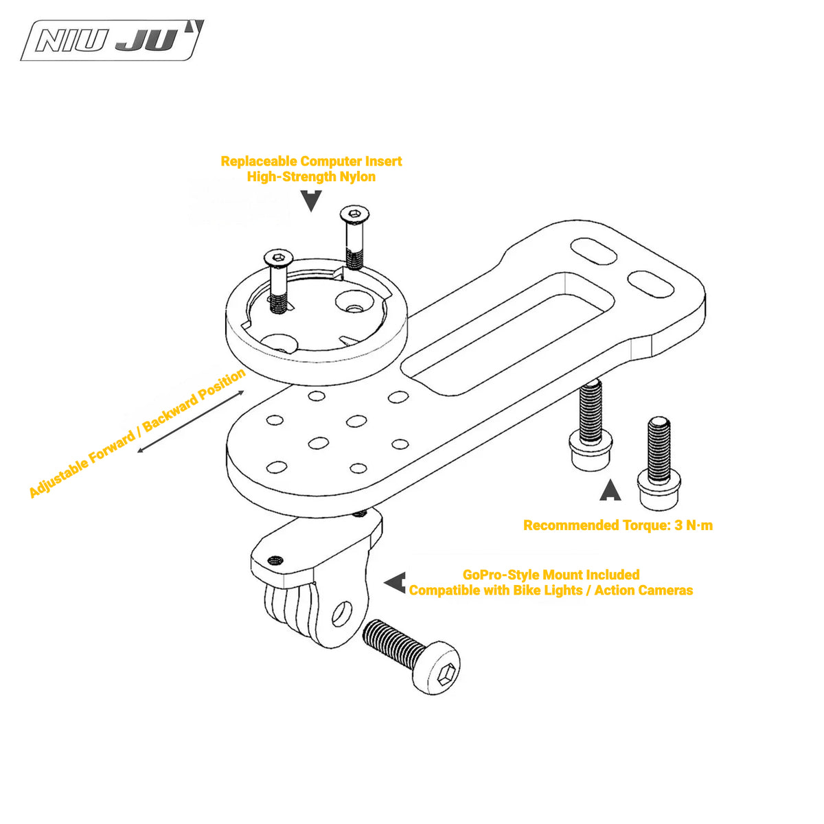 NIUJU CNC Aluminum Computer Mount for 2021 JAVA J-AIR FUOCO DECA Carbon Integrated Handlebar | Garmin Wahoo