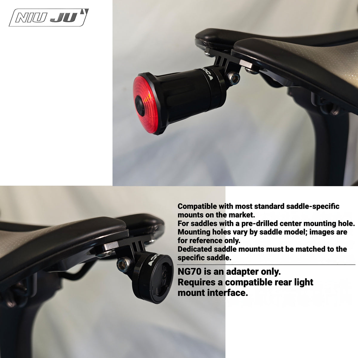 NIUJU NG70 Rear Light Adapter for MEROCA BQ1 / WR05 | GoPro-Style Mount