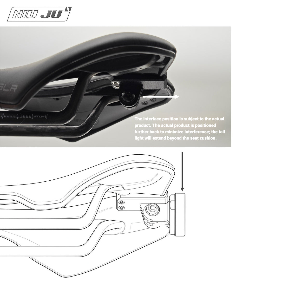 NIUJU Saddle GoPro & Rear Light Mount for Selle Italia SLR Boost Superflow | 3D Printed Nylon