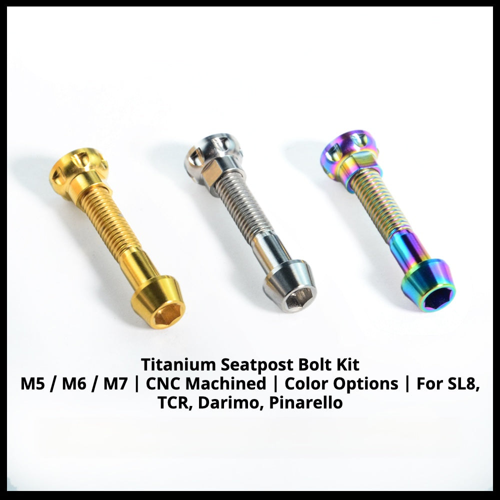 Titanium Seatpost Repair Bolt Kit – Cylindrical, Conical, Flanged & Raised Head | M5 M6 M7 Sizes | Compatible with Specialized Tarmac SL8, Giant TCR, Darimo Seatposts, Pinarello Dogma, and Propel (PP)