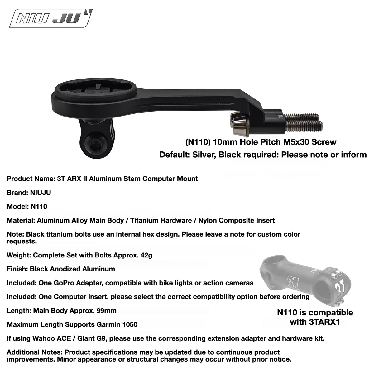 NIUJU 3T ARX I & ARX II PRO Team Computer Mount | Garmin Wahoo GoPro Compatible