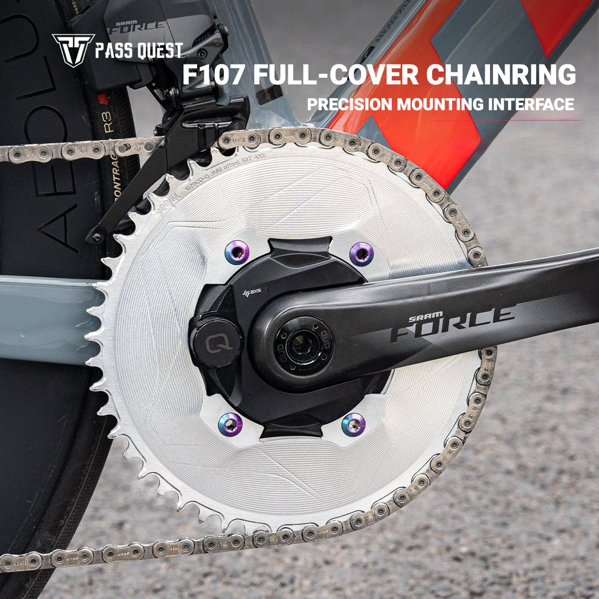 PASS QUEST 107 BCD Narrow-Wide Aero Chainring for Quarq D1 Power Meter | SRAM AXS 12-Speed | 40T–60T