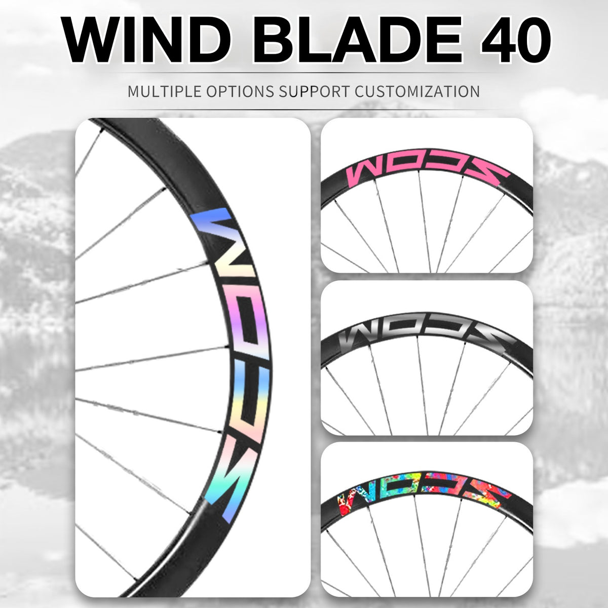 Kit de Adesivos para Rodas SCOM Wind Blade 40 – Cobertura de Logo e Mudança de Cor