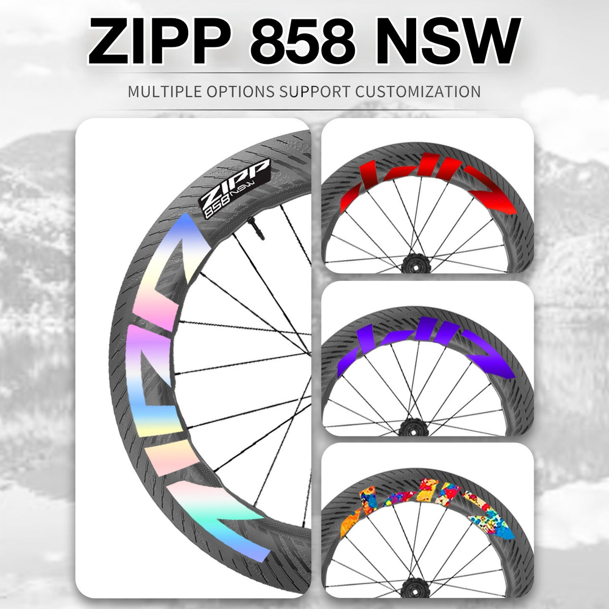 Kit de Adesivos para Rodas ZIPP 858 NSW 2025 – Gráficos Refletivos e Impermeáveis para Aros de Carbono