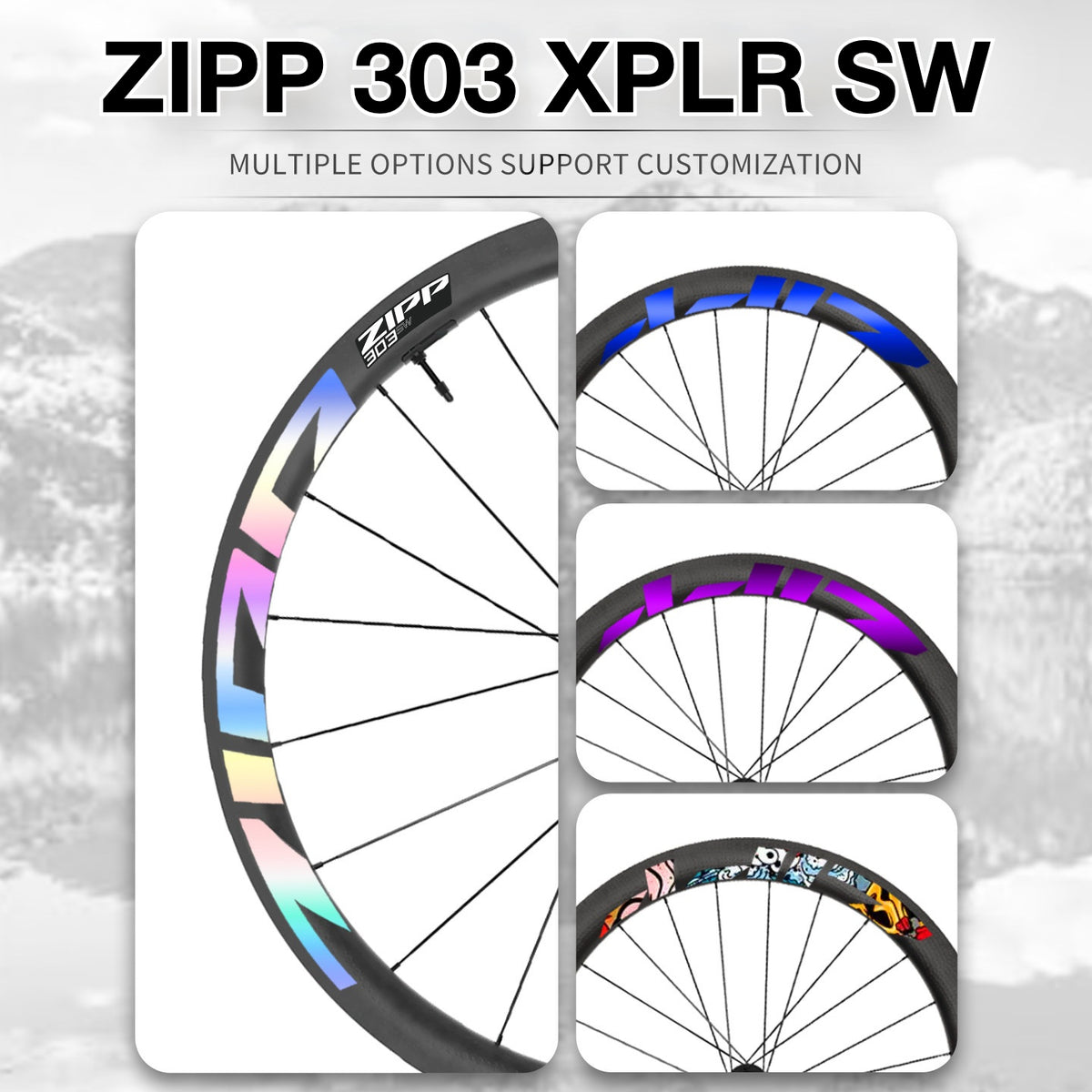 Kit de Adesivos para Rodas ZIPP 303 XPLR SW 2025 – Gráficos Refletivos e Impermeáveis para Aros de Gravel