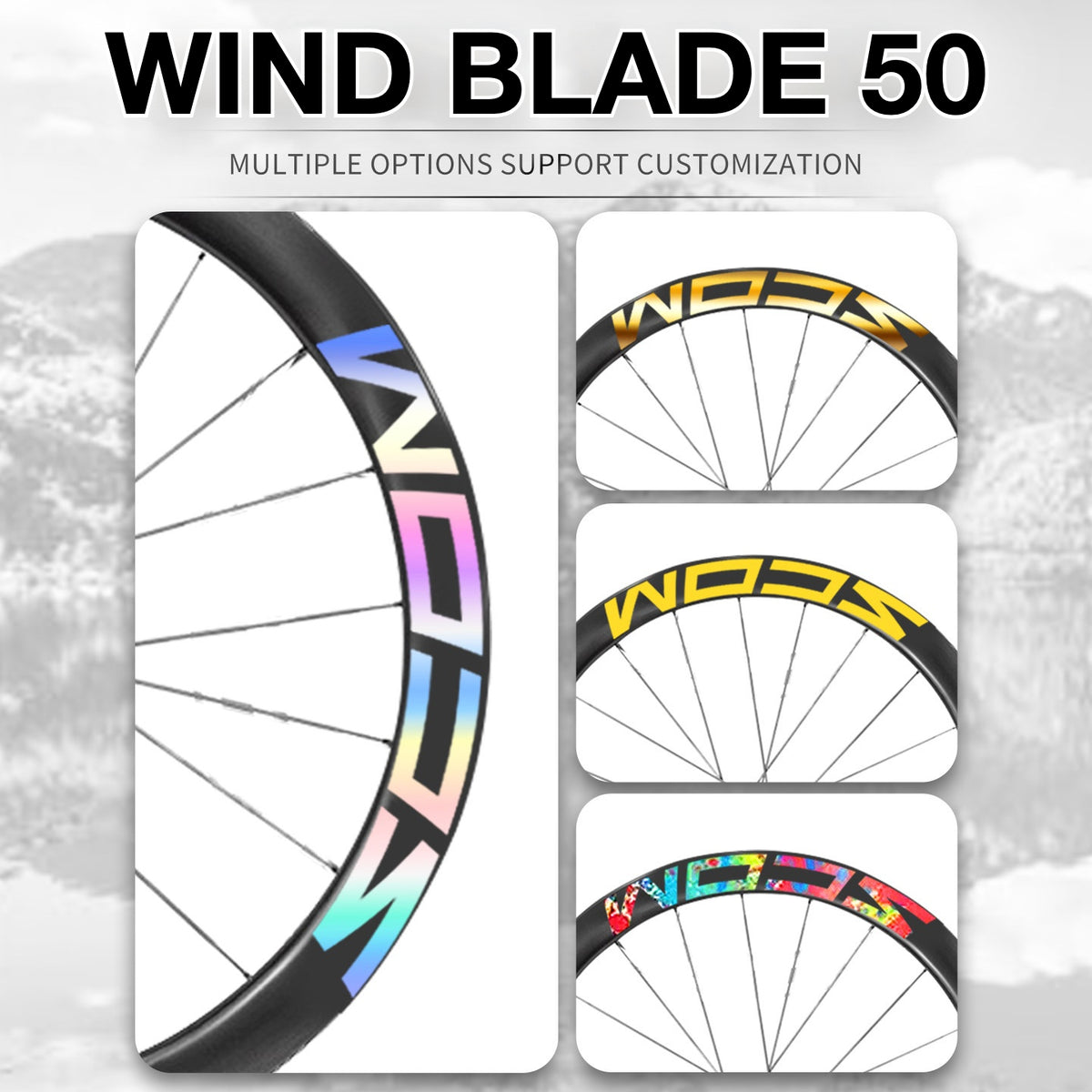 Kit de Adesivos para Rodas SCOM Wind Blade 50 – Cobertura de Logo e Mudança de Cor