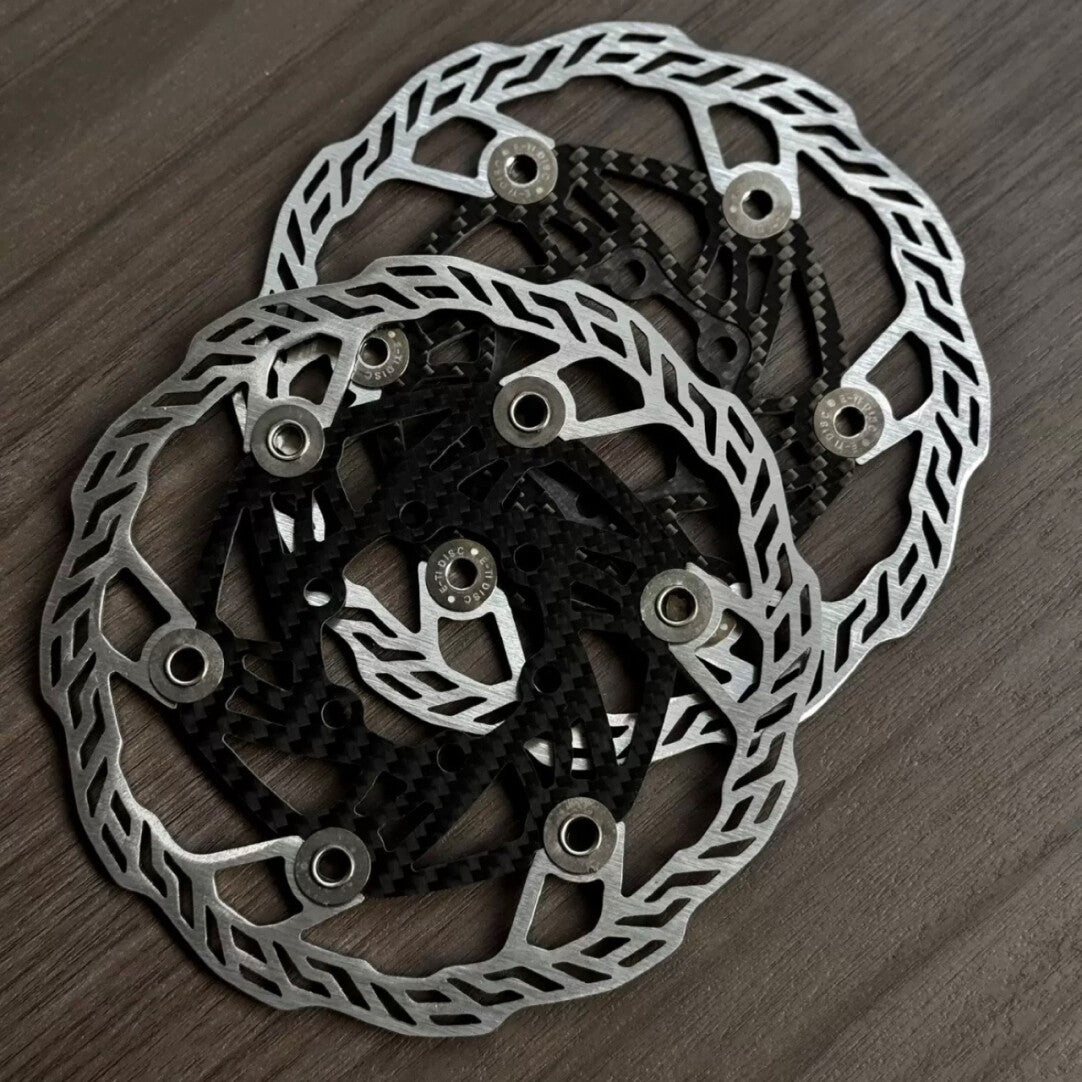 E-TI Rotor de Freio a Disco de Carbono Ultra-Leve | 160mm / 140mm | 87g / 66g | Rebites de Titânio | Centerlock | Aço Inoxidável CNC de Alta Dureza