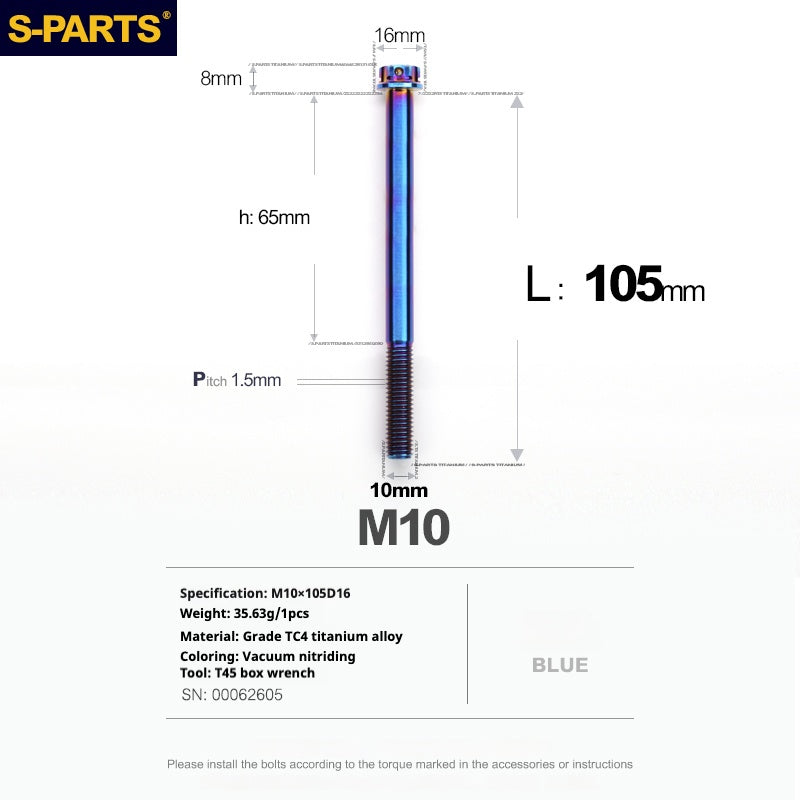 SPARTS Blue A3 Series M10 L12-120mm Viti in titanio per motociclette Auto