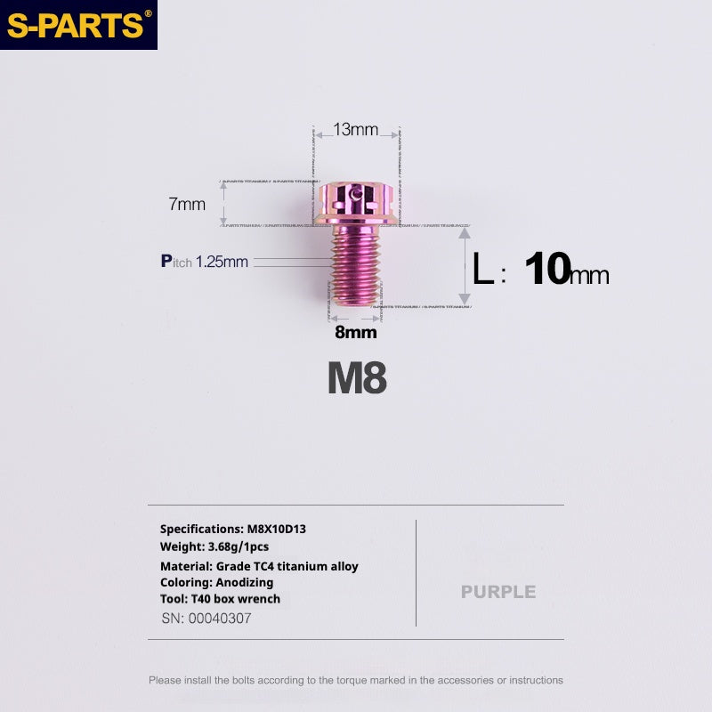 Viti in titanio viola SPARTS A3 Series M8 L10-120mm per motociclette e auto