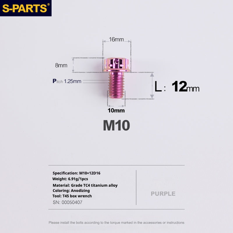 SPARTS ROXO SÉRIE A3 PARAFUSOS DE TITÂNIO M10 L12-120mm PARA MOTOCICLETA E AUTOMÓVEL