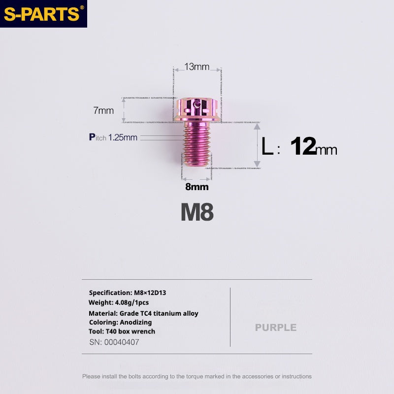 Viti in titanio viola SPARTS A3 Series M8 L10-120mm per motociclette e auto