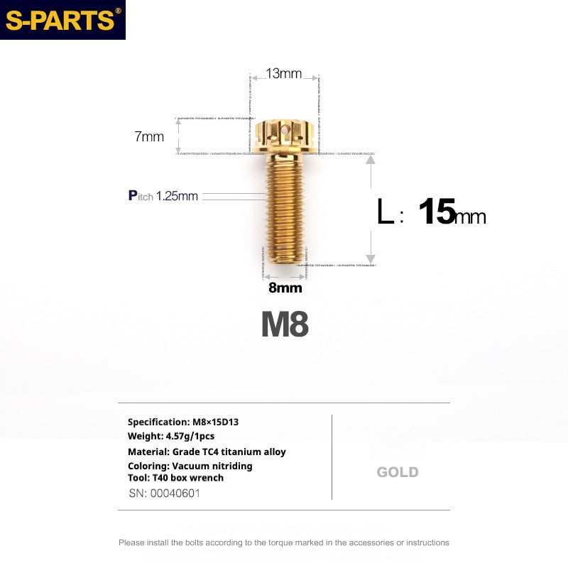 SPARTS A3 Serie M8 L10-120mm Viti in titanio dorato per motociclette e auto