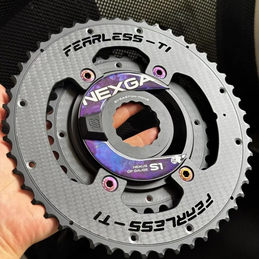 Fearless-Ti 카본 파이버 체인링 110BCD 4-Bolt｜50-34 / 52-36 / 54-40 / 54-38｜XXE GP3 & SRAM RED용｜티타늄 볼트 포함