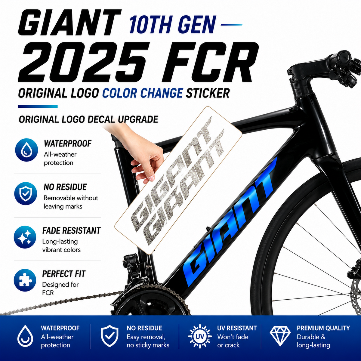 2025 자이언트 FCR 프레임 로고 오버레이 데칼 | 맞춤 방수 스티커 키트