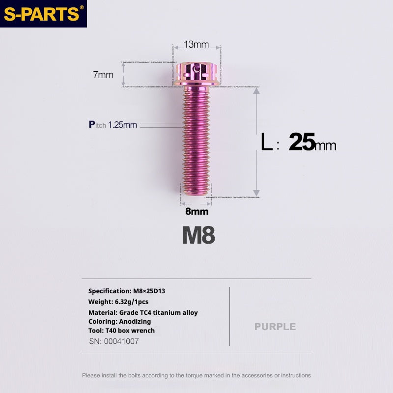 Viti in titanio viola SPARTS A3 Series M8 L10-120mm per motociclette e auto