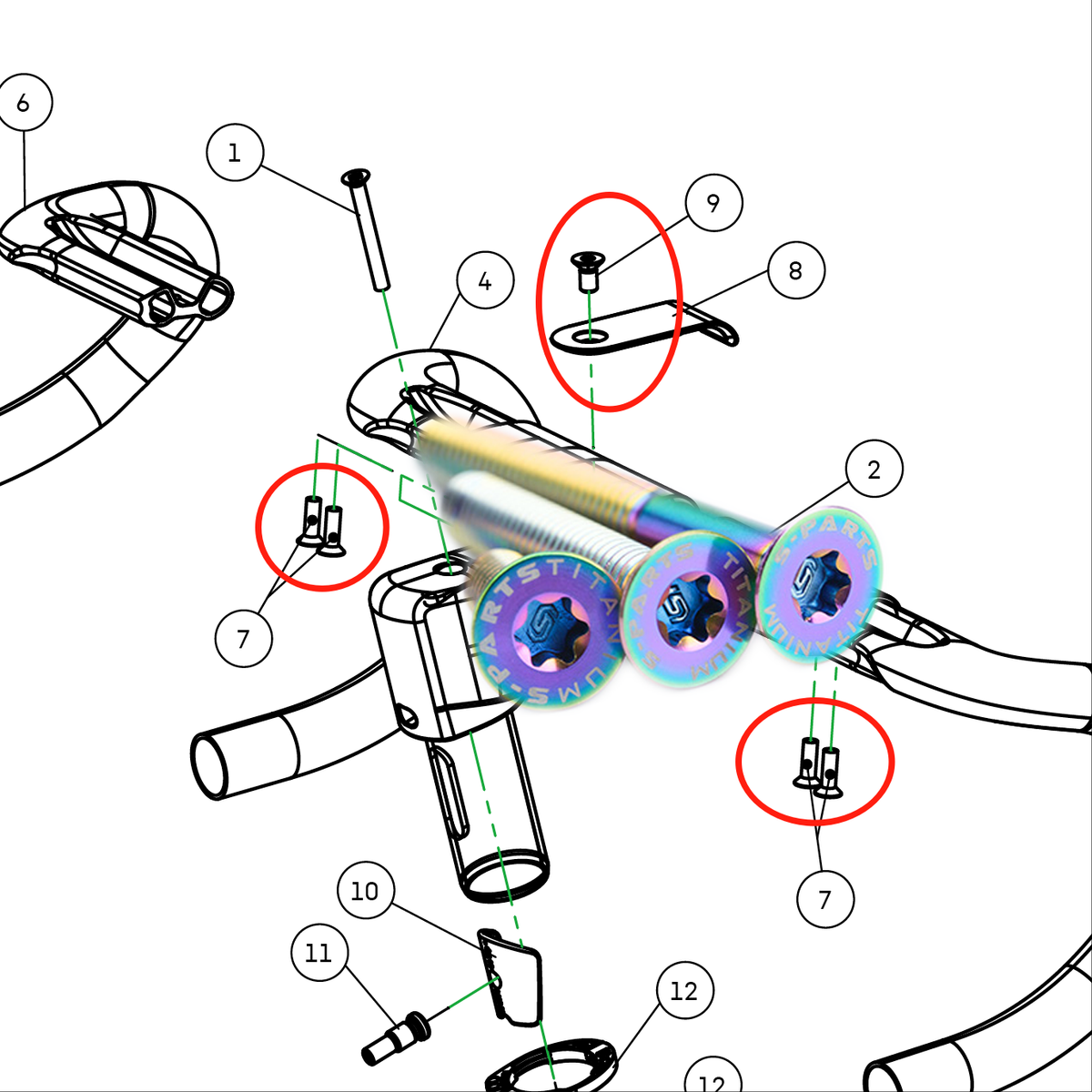 Compatible avec Canyon Aeroad CFR/CF SLX – Kit complet de mise à niveau des boulons en titane - guidon, potence, tige de selle, selle, dérailleur