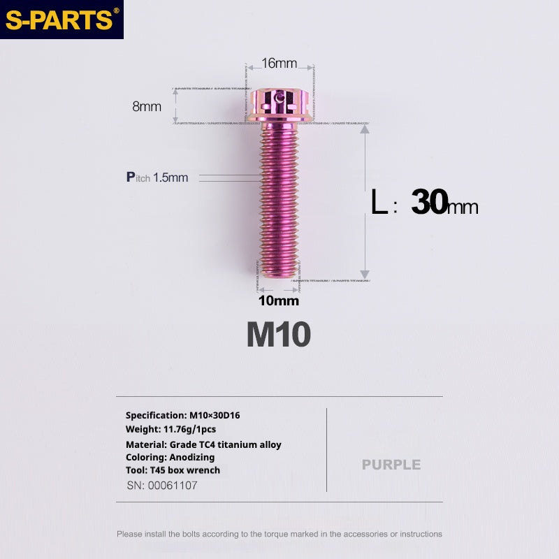 SPARTS ROXO SÉRIE A3 PARAFUSOS DE TITÂNIO M10 L12-120mm PARA MOTOCICLETA E AUTOMÓVEL