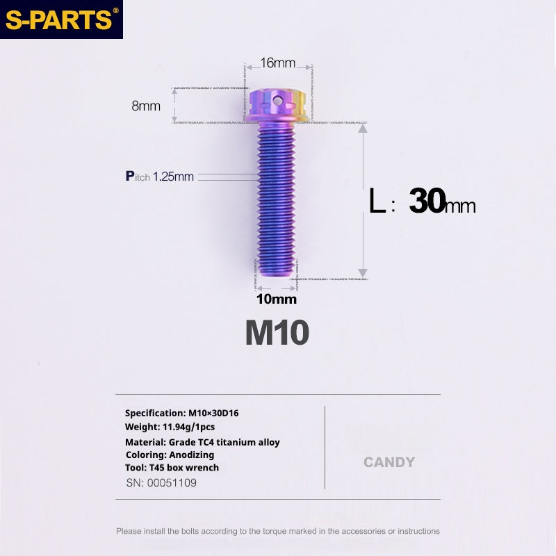 Viss SPARTS Titane Couleur Bonbon Série A3 M10 L12-120mm Moto Auto