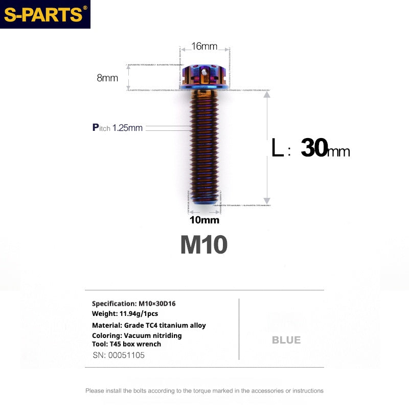 SPARTS Blue A3 Series M10 L12-120mm Viti in titanio per motociclette Auto