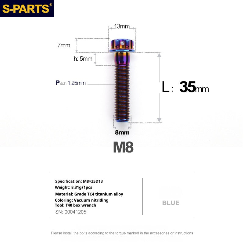 Viti in titanio blu SPARTS A3 Series M8 L10-120mm per motociclette e auto