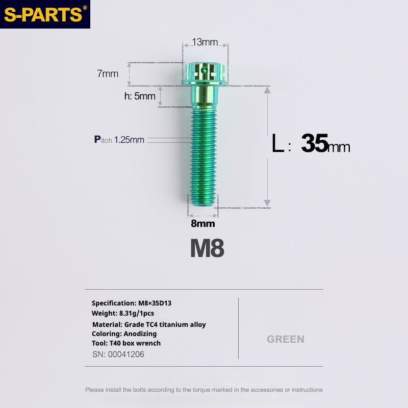 Viti in titanio verde SPARTS A3 Series M8 L10-120mm per motociclette e auto