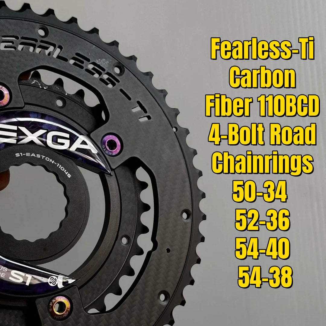 Fearless-Ti 카본 파이버 체인링 110BCD 4-Bolt｜50-34 / 52-36 / 54-40 / 54-38｜XXE GP3 & SRAM RED용｜티타늄 볼트 포함