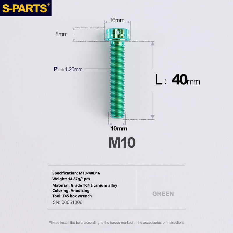 SPARTS Vis Titane Série A3 Vert M10 L12-120mm Moto Auto