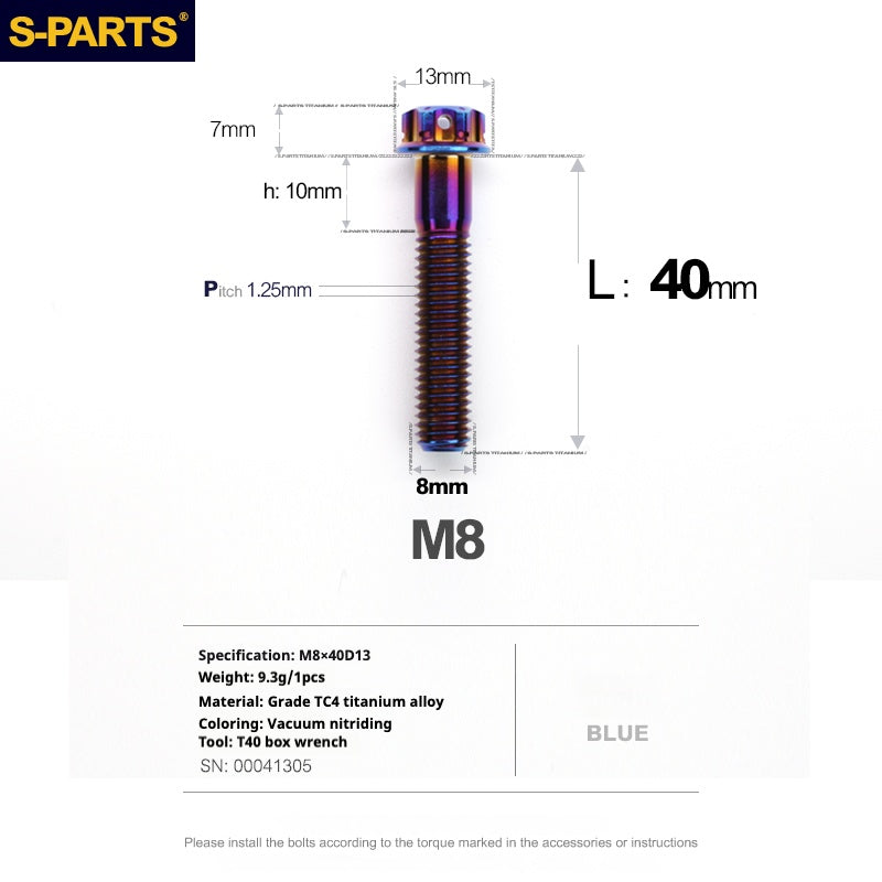 Viti in titanio blu SPARTS A3 Series M8 L10-120mm per motociclette e auto