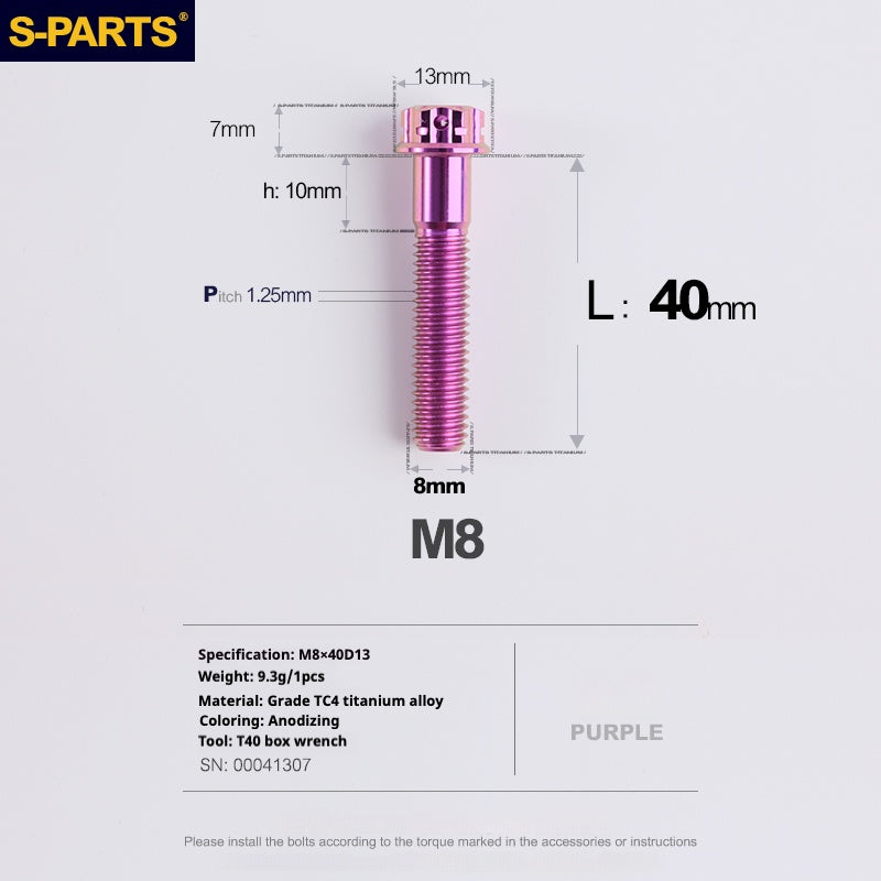 Viti in titanio viola SPARTS A3 Series M8 L10-120mm per motociclette e auto