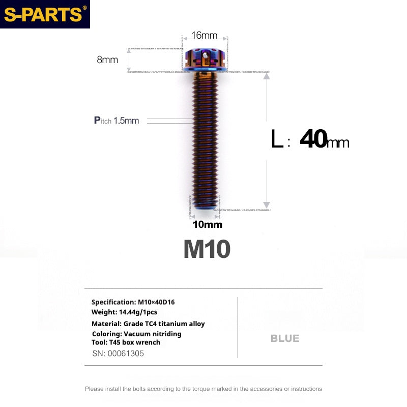 SPARTS Blue A3 Series M10 L12-120mm Viti in titanio per motociclette Auto