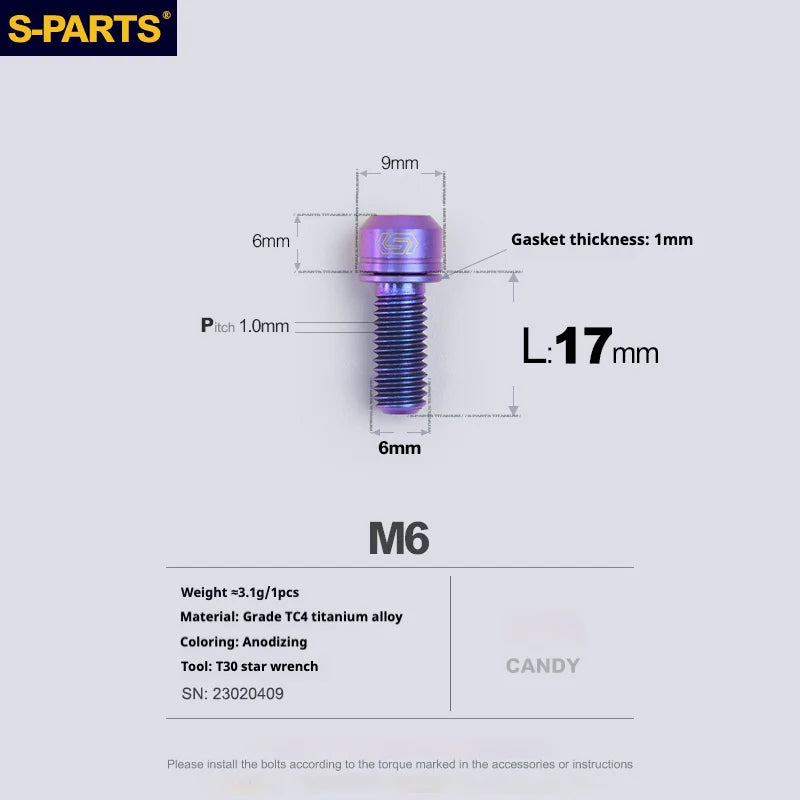 Kit de Parafusos de Freio S-PARTS Titânio para HOPE V4 / TECH / RACE / TRAIL / ZONE | Ferragens de Freio MTB Ultraleve