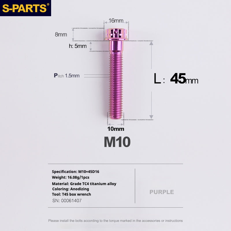 SPARTS ROXO SÉRIE A3 PARAFUSOS DE TITÂNIO M10 L12-120mm PARA MOTOCICLETA E AUTOMÓVEL