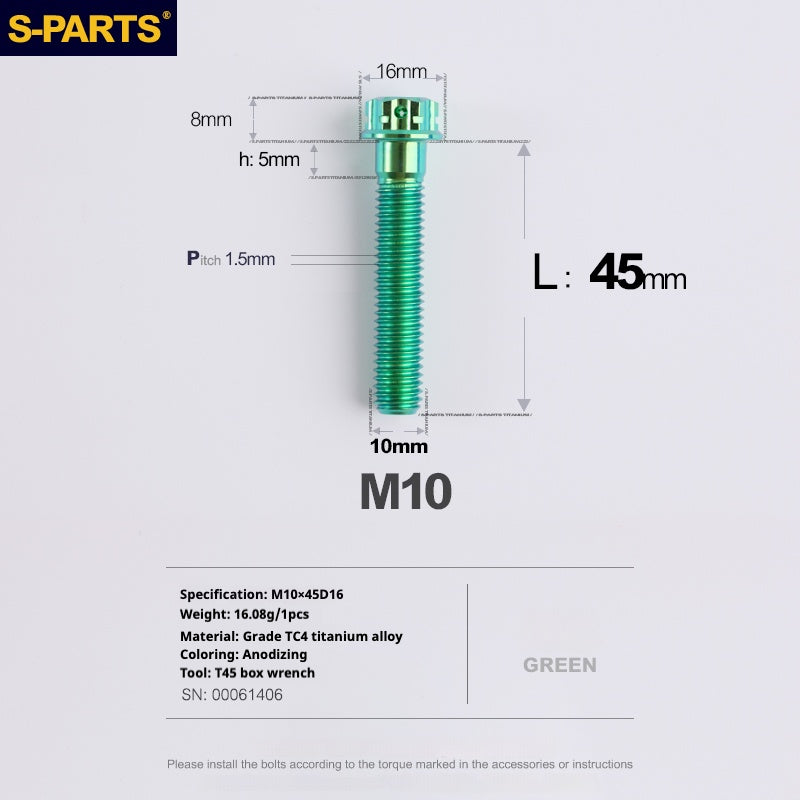 SPARTS Vis Titane Série A3 Vert M10 L12-120mm Moto Auto