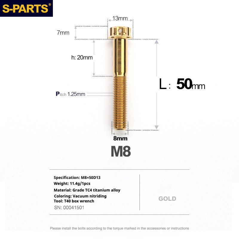 SPARTS A3 Serie M8 L10-120mm Viti in titanio dorato per motociclette e auto
