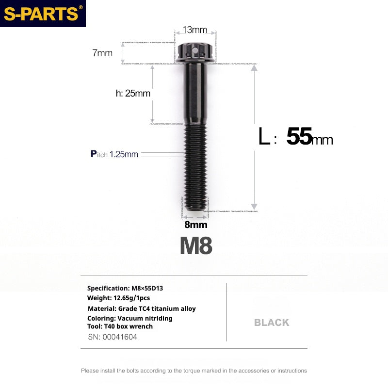 Viti in titanio nero SPARTS A3 Series M8 L10-120mm per motociclette e auto