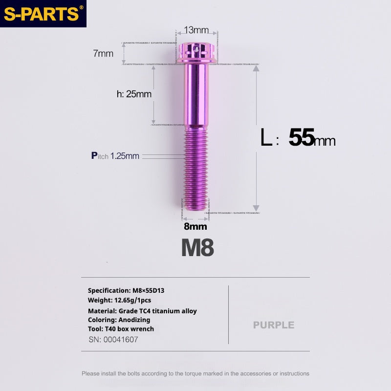 Viti in titanio viola SPARTS A3 Series M8 L10-120mm per motociclette e auto