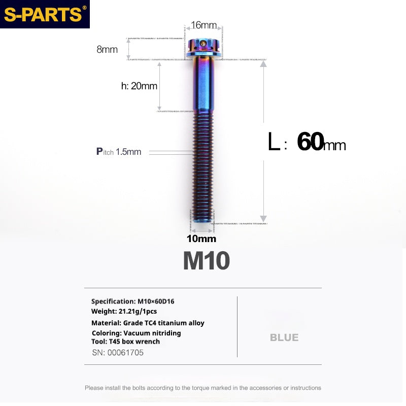 SPARTS Blue A3 Series M10 L12-120mm Viti in titanio per motociclette Auto