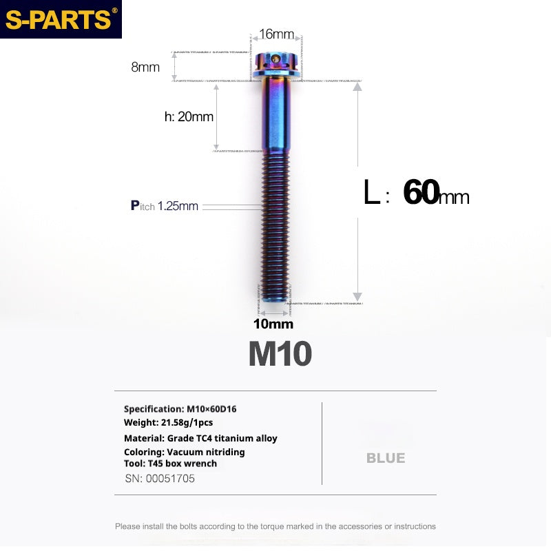 SPARTS Blue A3 Series M10 L12-120mm Viti in titanio per motociclette Auto