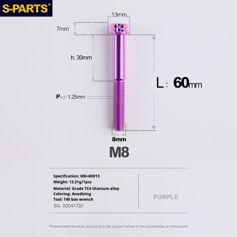 Viti in titanio viola SPARTS A3 Series M8 L10-120mm per motociclette e auto