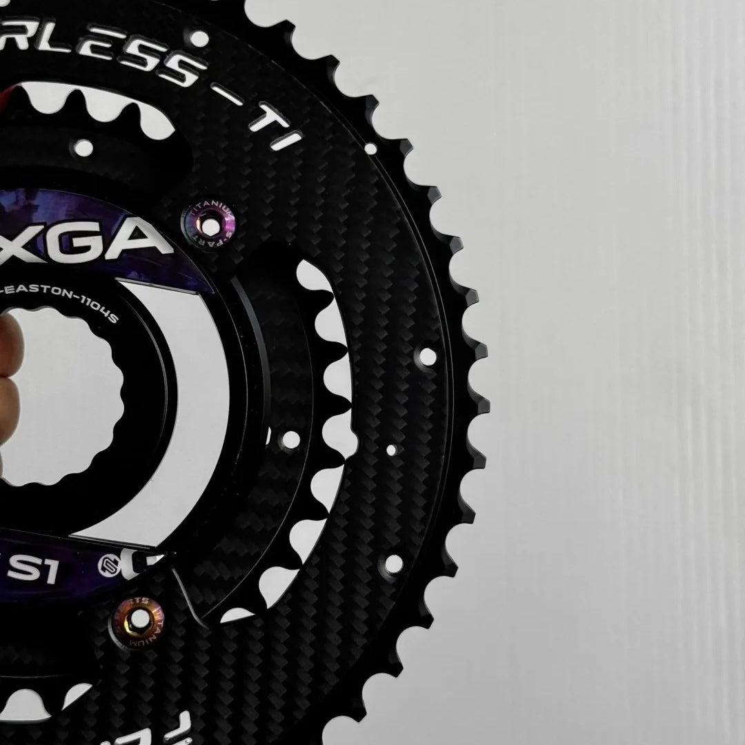 Fearless-Ti Carbon Fiber Chainrings 110BCD 4-Bolt｜50-34 / 52-36 / 54-40 / 54-38｜For XXE GP3 & SRAM RED｜Titanium Bolts Included