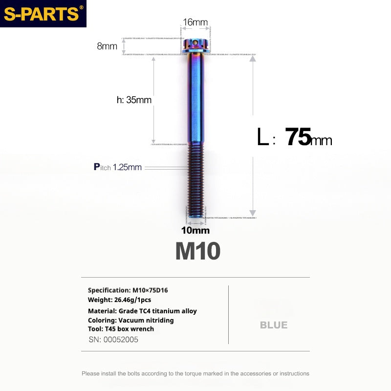 SPARTS Blue A3 Series M10 L12-120mm Viti in titanio per motociclette Auto