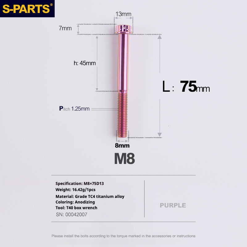 Viti in titanio viola SPARTS A3 Series M8 L10-120mm per motociclette e auto