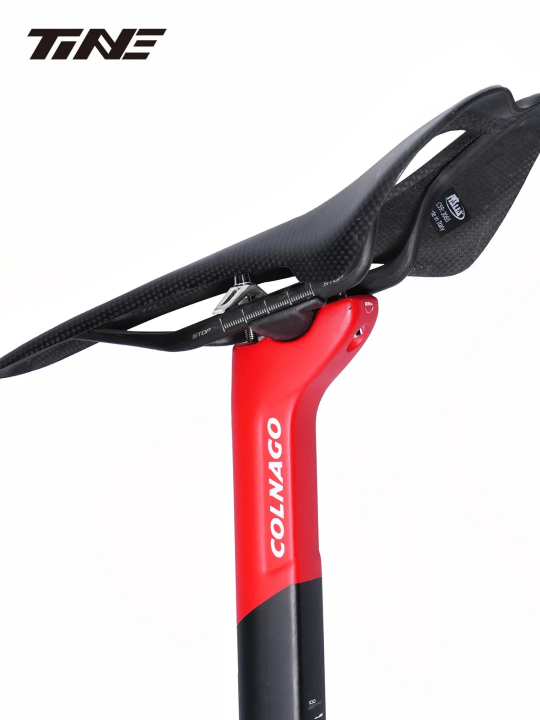 Collier de selle et système de réglage ultra-léger TiNE 6,8 g | Compatible avec tiges de selle Specialized SL9/SL8 Aethos, Colnago et DARIMO | Précision en titane CNC