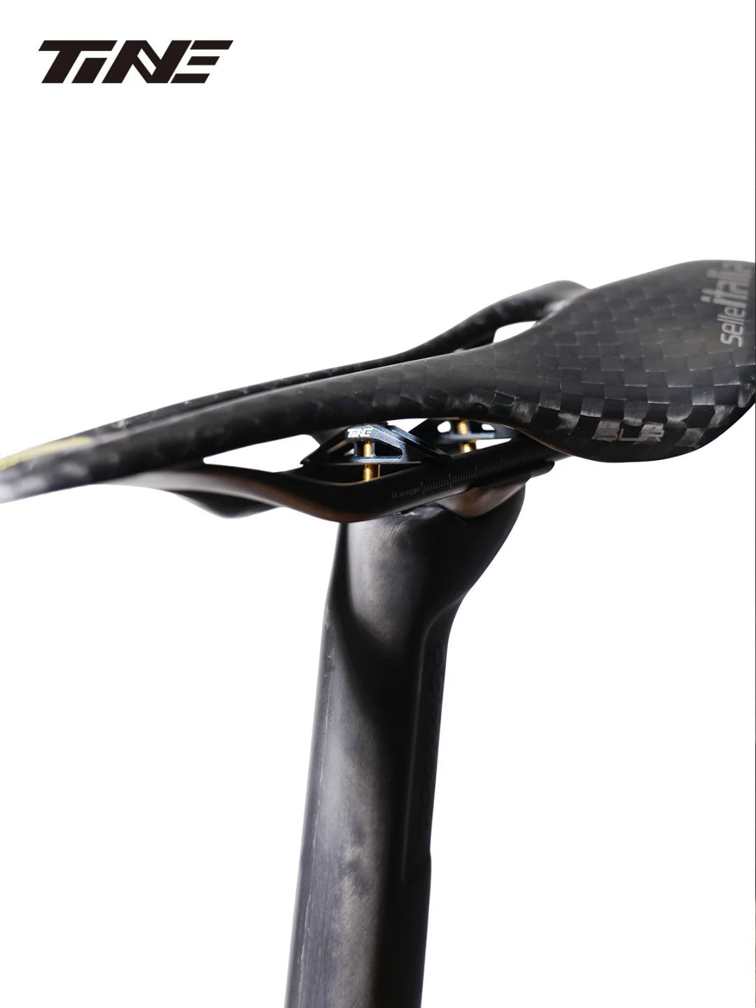 Collier de selle et système de réglage ultra-léger TiNE 6,8 g | Compatible avec tiges de selle Specialized SL9/SL8 Aethos, Colnago et DARIMO | Précision en titane CNC
