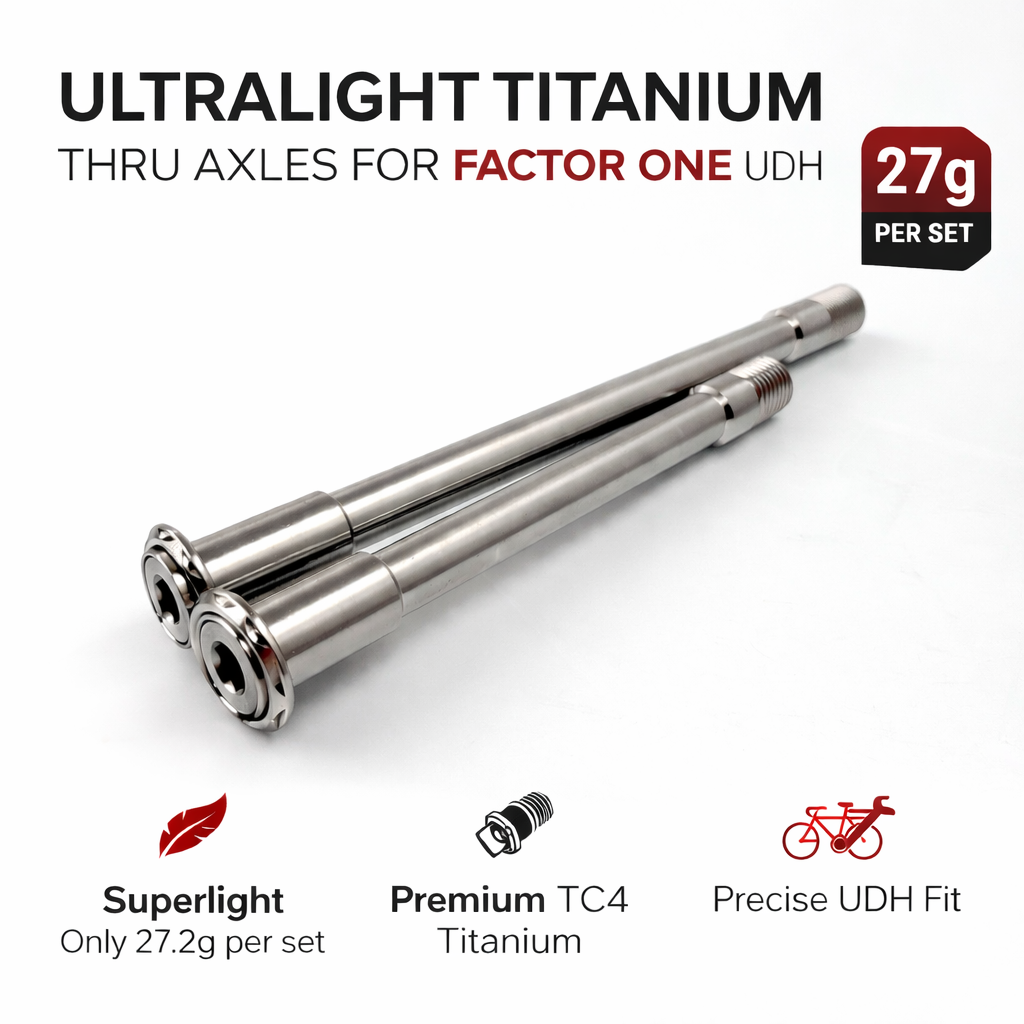 Conjunto de Eixo Passante Ultraleve de Titânio Personalizado para Bicicleta de Estrada FACTOR ONE UDH – 27g Dianteiro e Traseiro