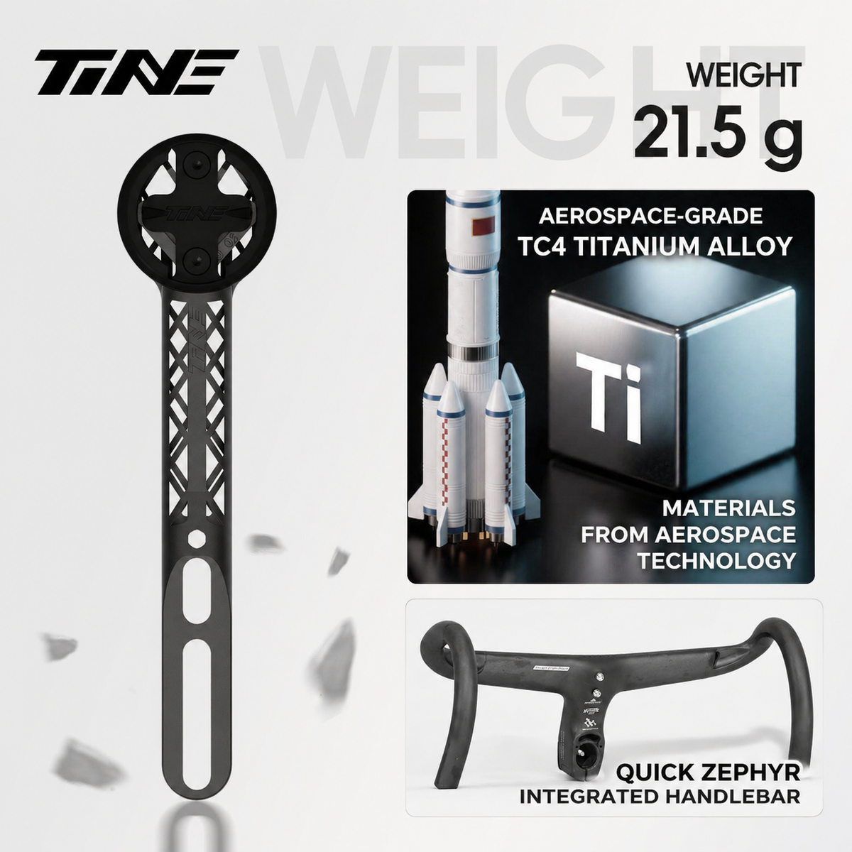 TiNE Ultra-Light Titanium Computer Mount for QUICK ZEPHYR Integrated Handlebar Garmin Wahoo Bryton Compatible
